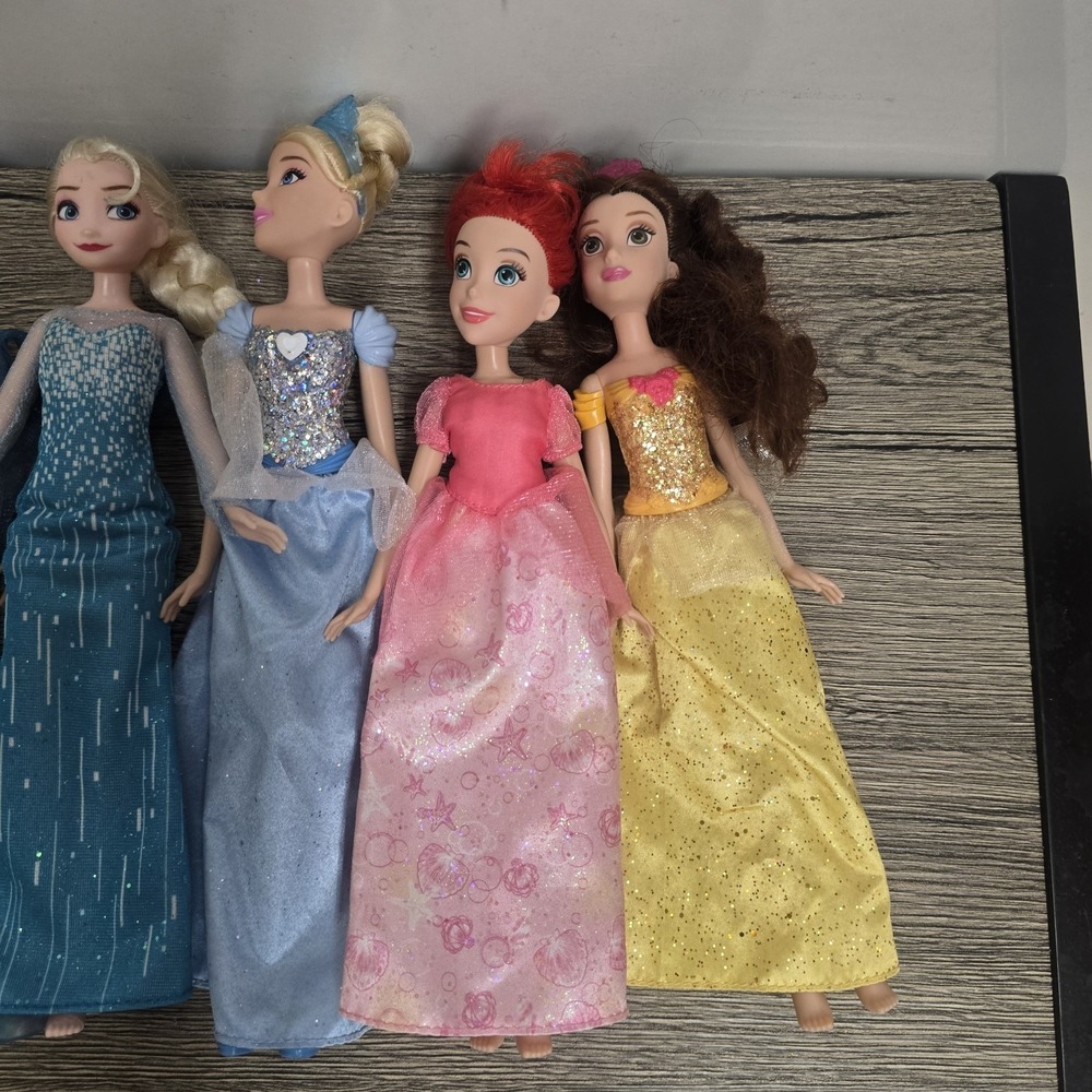 Lot of 7 Disney Dolls Princess Elsa Belle Anna Cinderella Ariel Beauty Beast - Picture 4 of 7